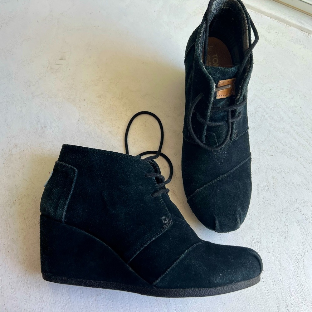 TOMS suede wedge booties